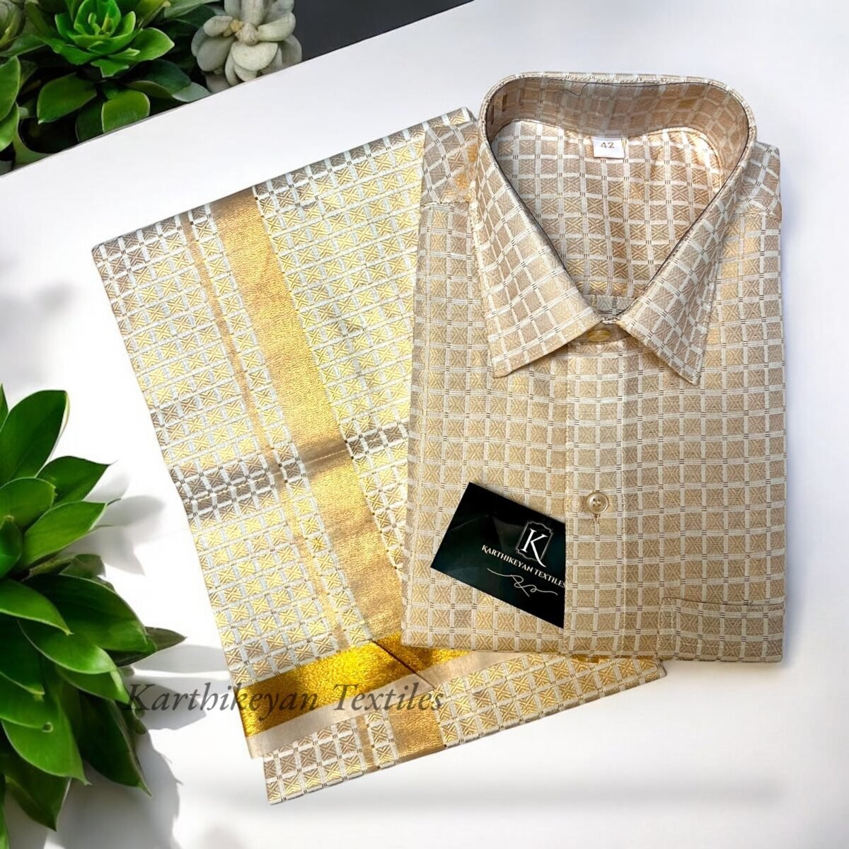 Mens Tissue jacquard Gold Jari Square Combo - Image 1