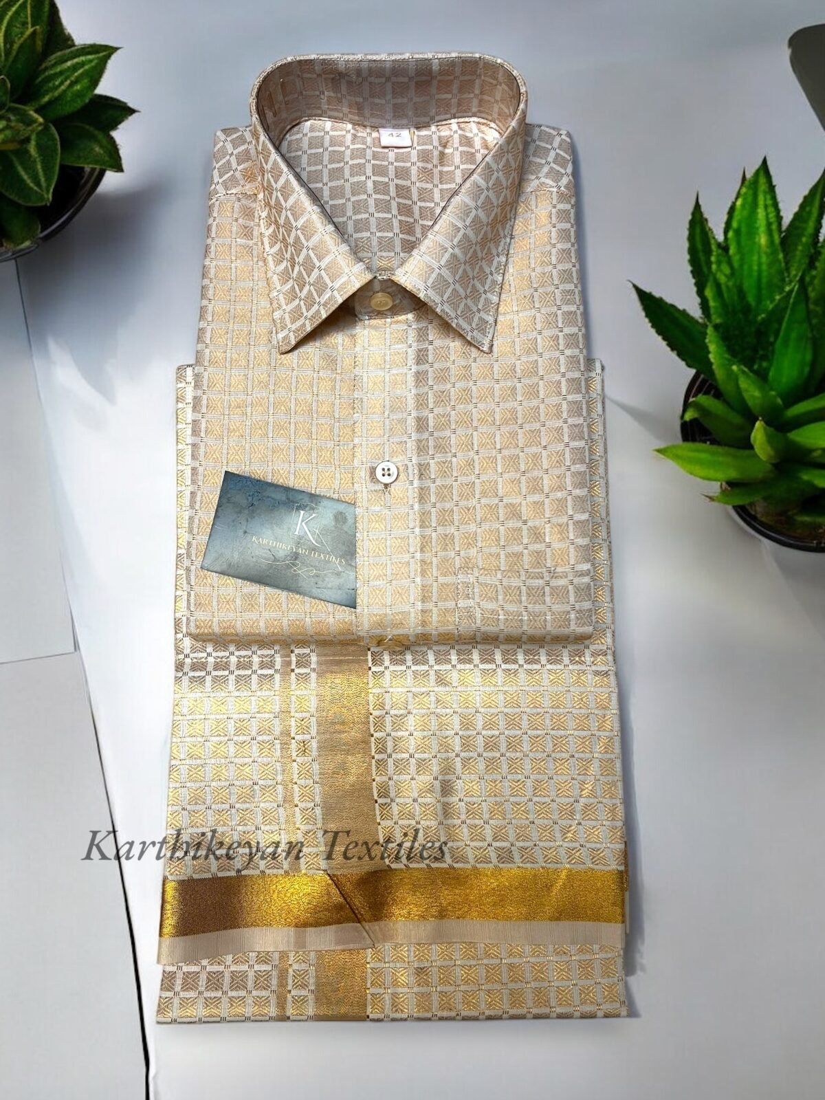 Mens Tissue jacquard Gold Jari Square Combo - Image 3