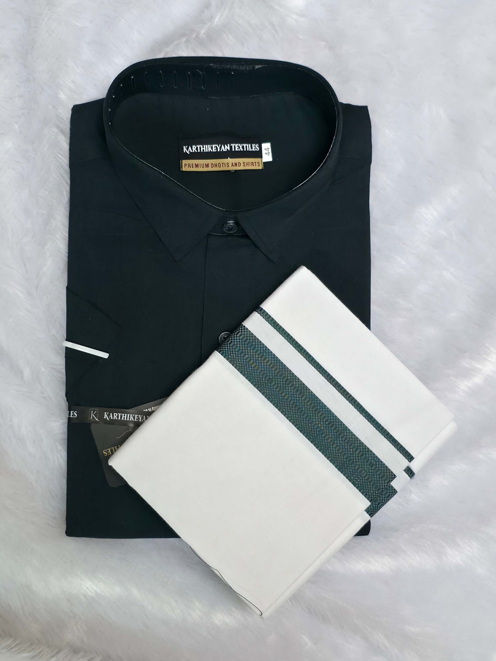 Bottle Green Cotton Shirt & Dhoti Matching Combo Set - Bottle Green - Image 1