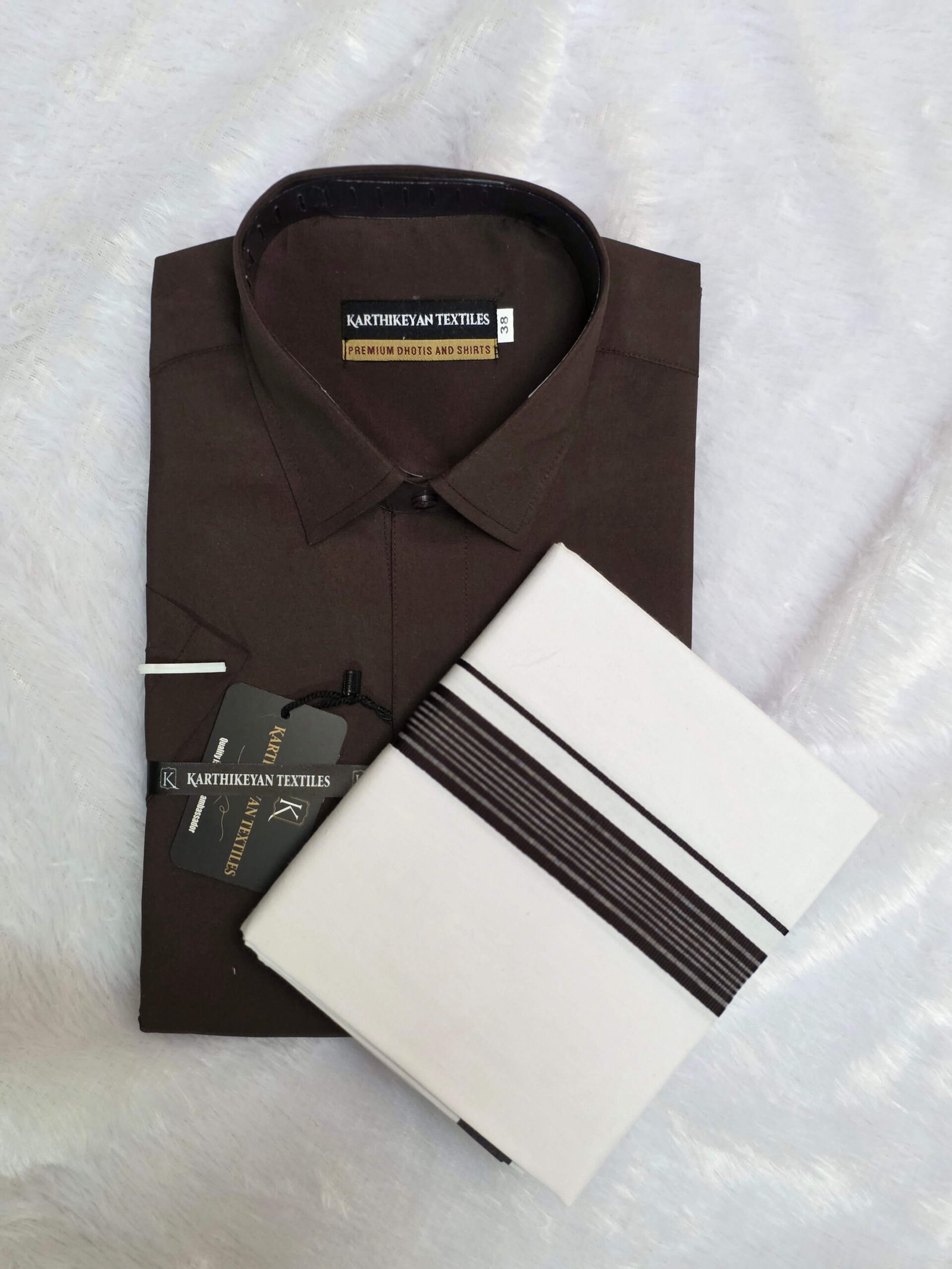 Chocolate_ Cotton Shirt & Dhoti Matching Combo Set - Chocolate - Image 1