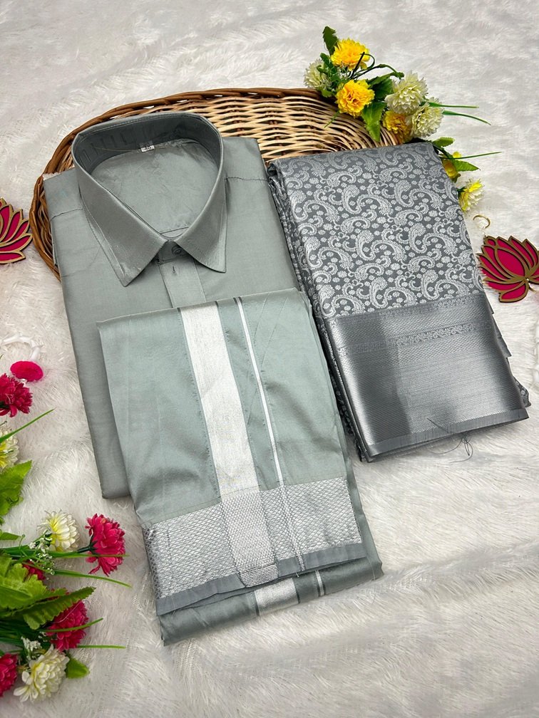 IMG-20260225-WA0135 Couple Combo Art Silk - Steel Grey Silver Combo - Image 1